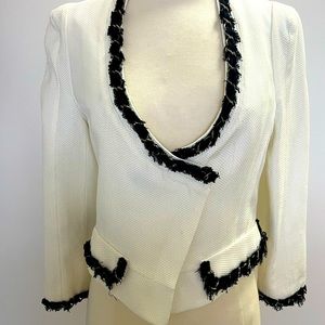 White tweed Jacket with black& gold chain trim.